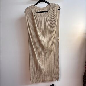 Bebe Beige Cream Sparkling Ribbed One Shoulder Top